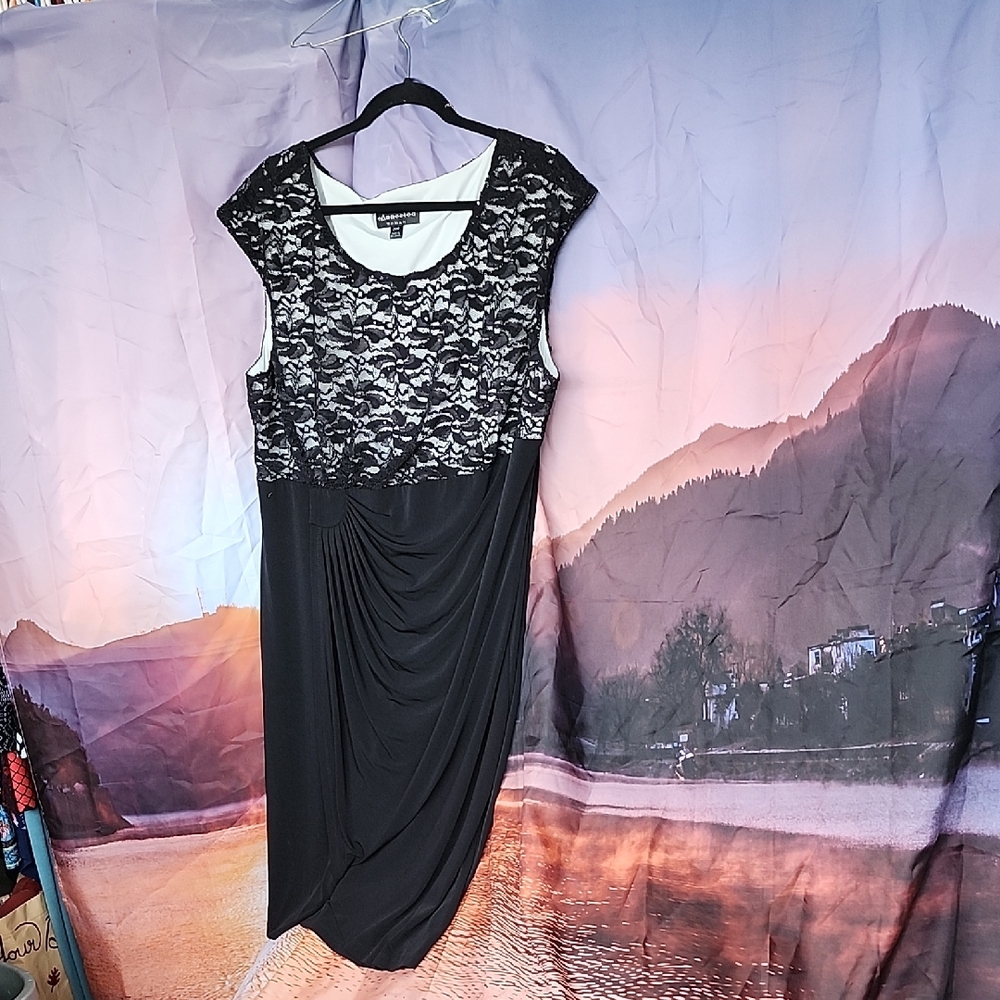 *Connected Apparel Black Lace Asymmetrical Dress Like Bew 20w